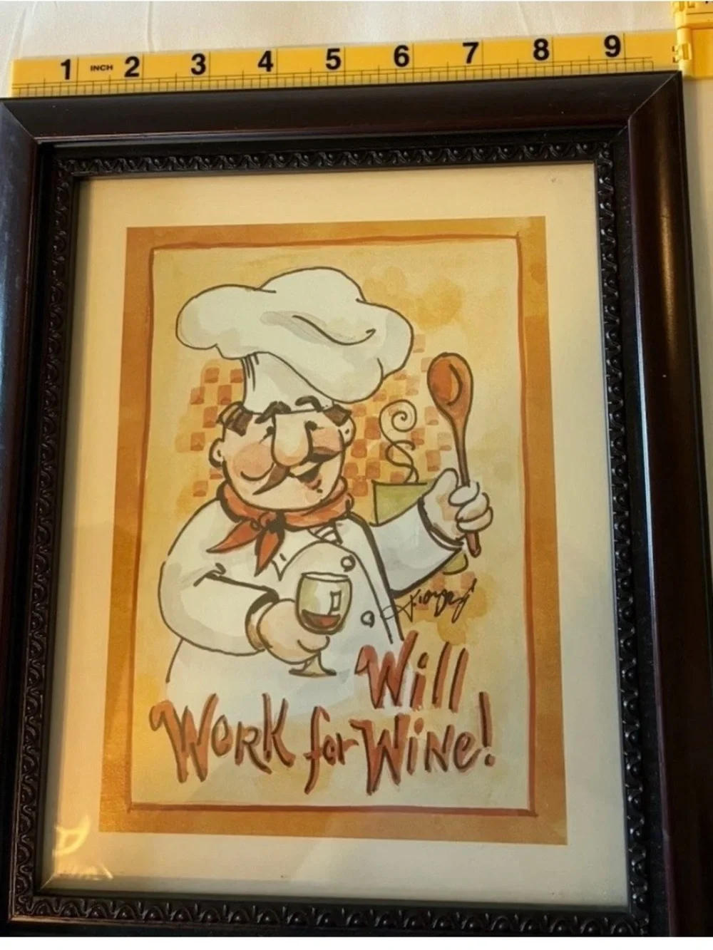 Whimsical Italian Decor Chef Illustration Wall Art Print in Cream and Brown